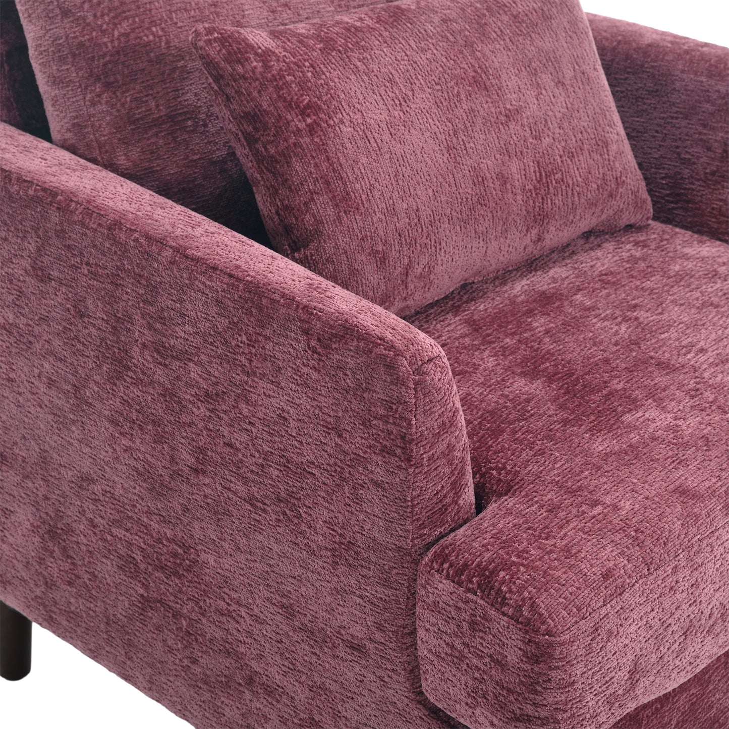 COOLMORE Wood Frame Armchair, Modern Accent Chair Lounge Chair for Living Room,Tufted Club Chair, Mid Century Modern Arm Chairs with Studded, Solid Wood Frame, for Bedroom, Reading(Wine red Chenille)