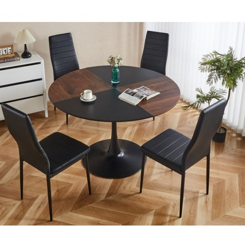 1+4/5-Piece Mid-Century Dining Set with Metal Legs, MDF Table Top, and Pedestal Design – For 4-6 People