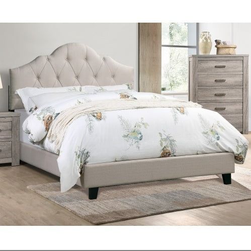 Contemporary 1 pc Queen Size Bed Adjustable HB Light Brown Polyfiber Tufted Upholstered Wooden Bedframe Bedroom Furniture