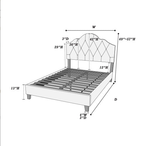 Contemporary 1 pc Queen Size Bed Adjustable HB Light Brown Polyfiber Tufted Upholstered Wooden Bedframe Bedroom Furniture