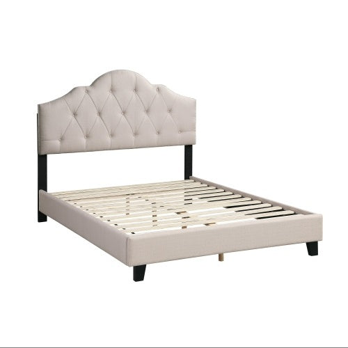 Contemporary 1 pc Queen Size Bed Adjustable HB Light Brown Polyfiber Tufted Upholstered Wooden Bedframe Bedroom Furniture