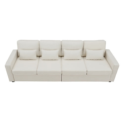 104" 4-Seater Modern Linen Fabric Sofa with Armrest Pockets and 4 Pillows – Minimalist Style Couch for Living Room, Apartment, Office – Available in 3 Colors