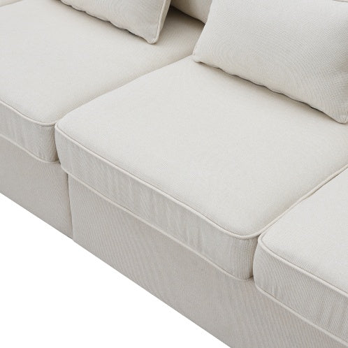 104" 4-Seater Modern Linen Fabric Sofa with Armrest Pockets and 4 Pillows – Minimalist Style Couch for Living Room, Apartment, Office – Available in 3 Colors