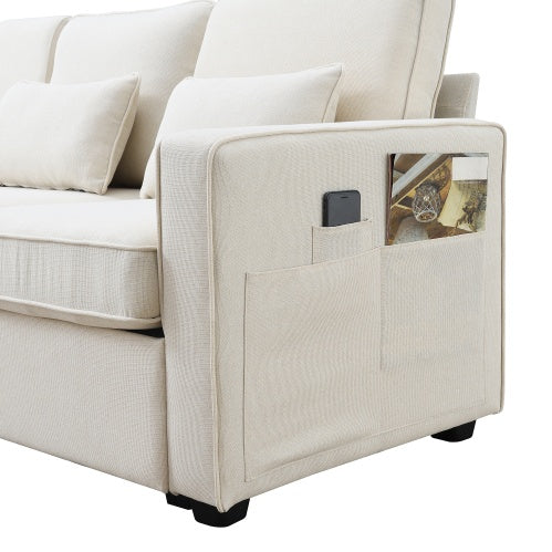 104" 4-Seater Modern Linen Fabric Sofa with Armrest Pockets and 4 Pillows – Minimalist Style Couch for Living Room, Apartment, Office – Available in 3 Colors