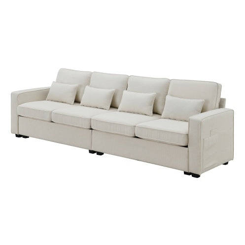 104" 4-Seater Modern Linen Fabric Sofa with Armrest Pockets and 4 Pillows – Minimalist Style Couch for Living Room, Apartment, Office – Available in 3 Colors