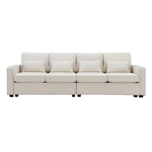 104" 4-Seater Modern Linen Fabric Sofa with Armrest Pockets and 4 Pillows – Minimalist Style Couch for Living Room, Apartment, Office – Available in 3 Colors