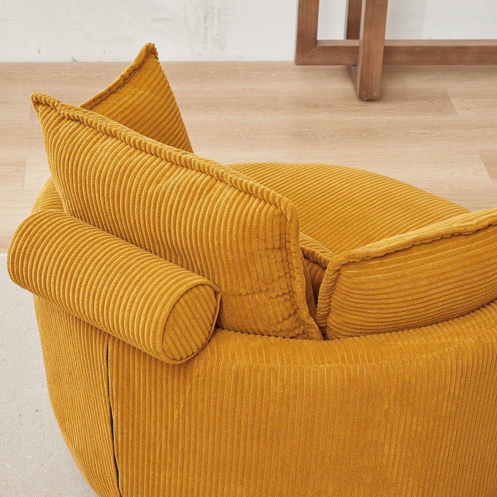 38"W Oversized Swivel Chair with moon storage ottoman for Living Room, Modern Accent Round Loveseat Circle Swivel Barrel Chairs for Bedroom Cuddle Sofa Chair Lounger Armchair, 4 Pillows,CORDUROY