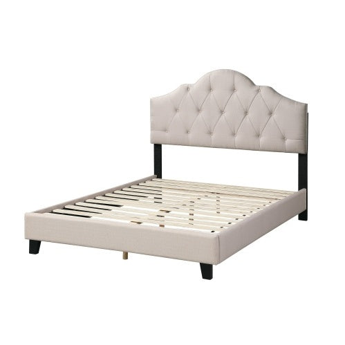 Contemporary 1 pc Queen Size Bed Adjustable HB Light Brown Polyfiber Tufted Upholstered Wooden Bedframe Bedroom Furniture