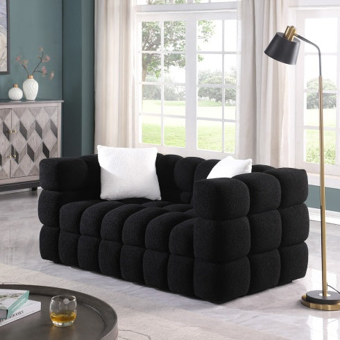 62.2" Marshmallow Boucle Sofa – Black 2-Seater, Ergonomically Designed for USA Body Structure, Comfortable and Stylish