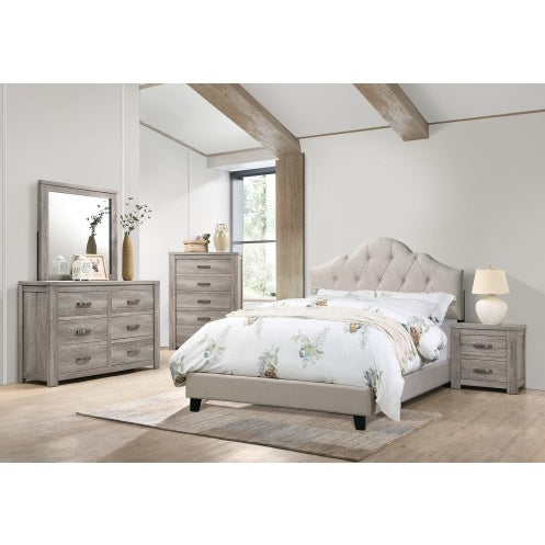 Contemporary 1 pc Queen Size Bed Adjustable HB Light Brown Polyfiber Tufted Upholstered Wooden Bedframe Bedroom Furniture