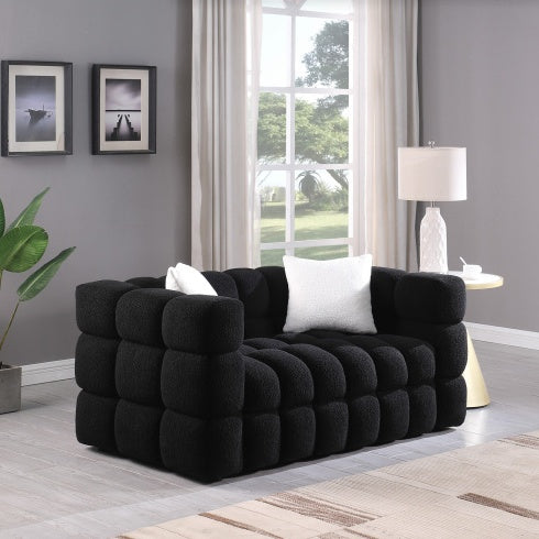 62.2" Marshmallow Boucle Sofa – Black 2-Seater, Ergonomically Designed for USA Body Structure, Comfortable and Stylish