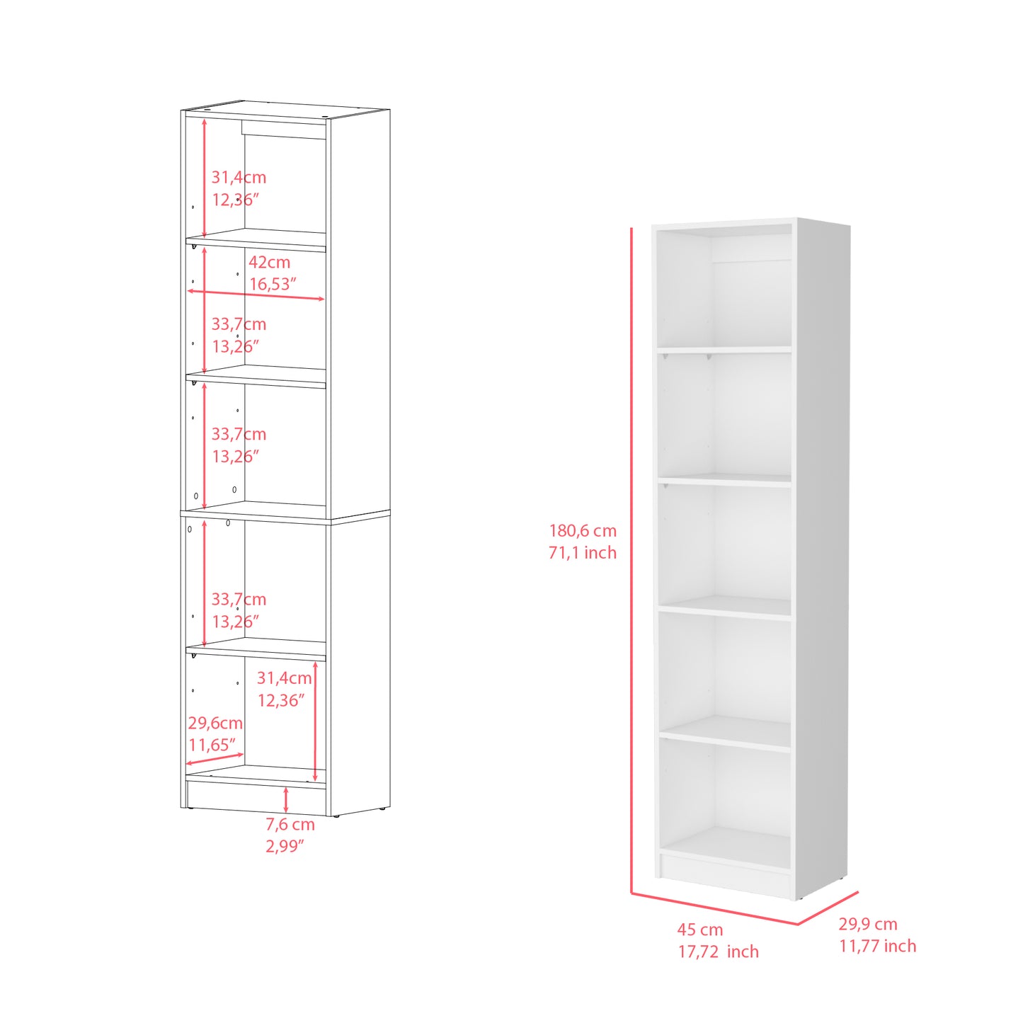Benzon XS White Office Bookcase
