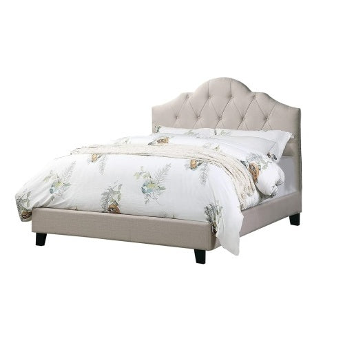 Contemporary 1 pc Queen Size Bed Adjustable HB Light Brown Polyfiber Tufted Upholstered Wooden Bedframe Bedroom Furniture