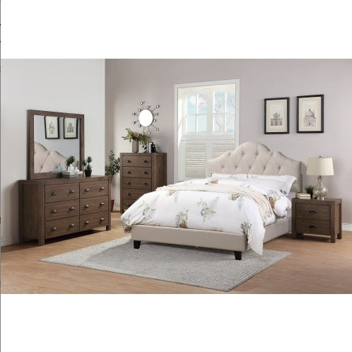Contemporary 1 pc Queen Size Bed Adjustable HB Light Brown Polyfiber Tufted Upholstered Wooden Bedframe Bedroom Furniture