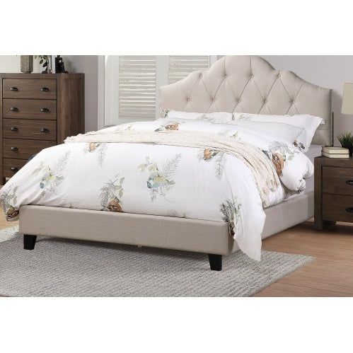 Contemporary 1 pc Queen Size Bed Adjustable HB Light Brown Polyfiber Tufted Upholstered Wooden Bedframe Bedroom Furniture