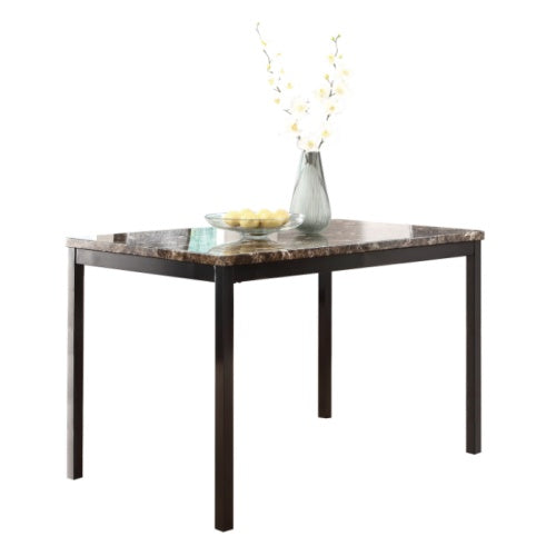 5-Piece Metal Dining Table and Chair Set with Imitation Marble Top – Black Dining Room Set, Table and 4 Chairs