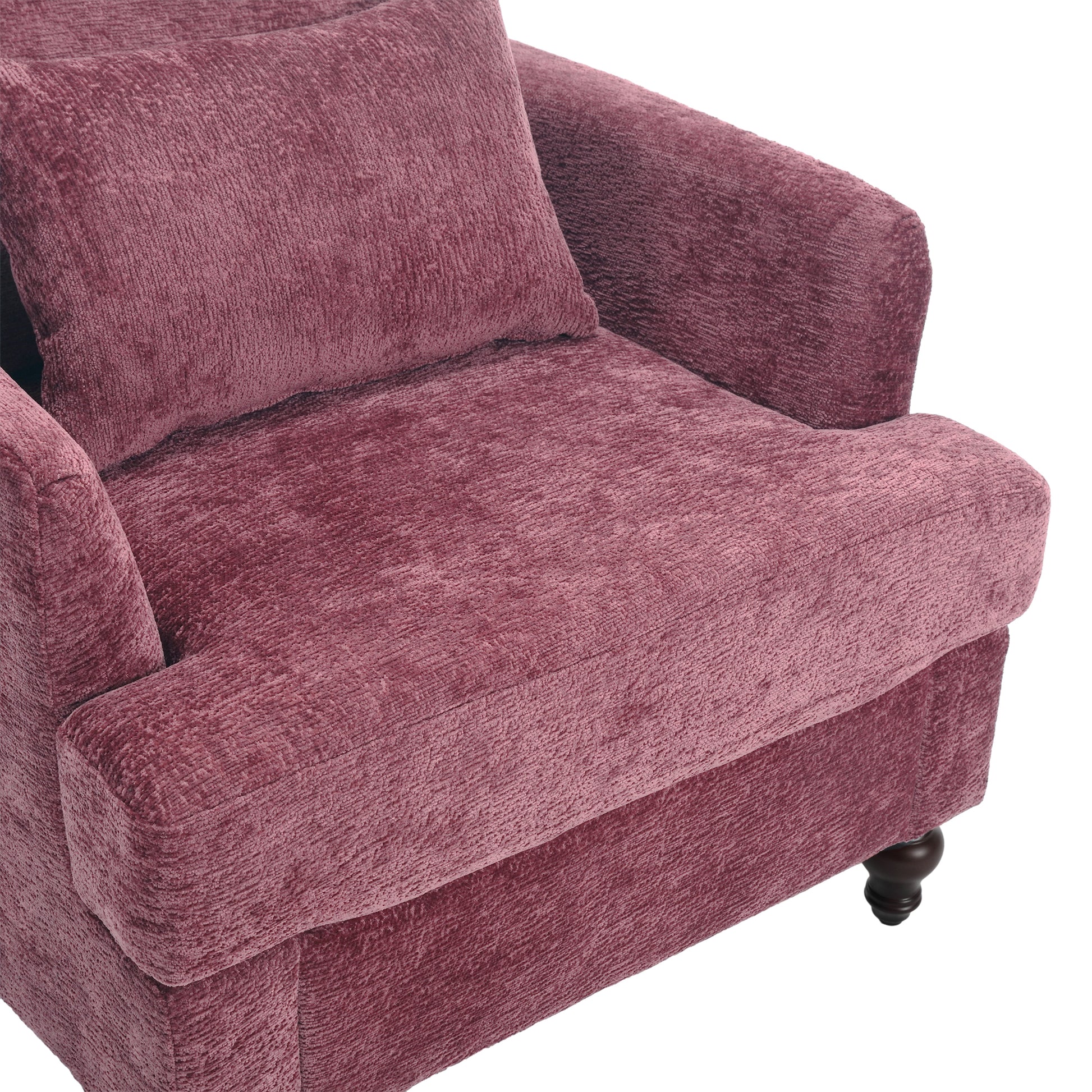 COOLMORE Wood Frame Armchair,  Modern Accent Chair Lounge Chair for Living Room,Tufted Club Chair, Mid Century Modern Arm Chairs with Studded, Solid Wood Frame, for Bedroom, Reading(Wine red Chenille)
