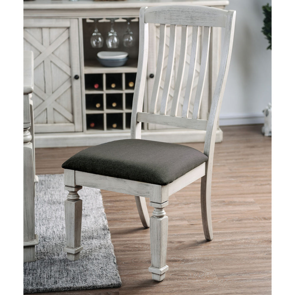 Set of 2 Padded Fabric Seat Side Chairs in Antique White and Gray