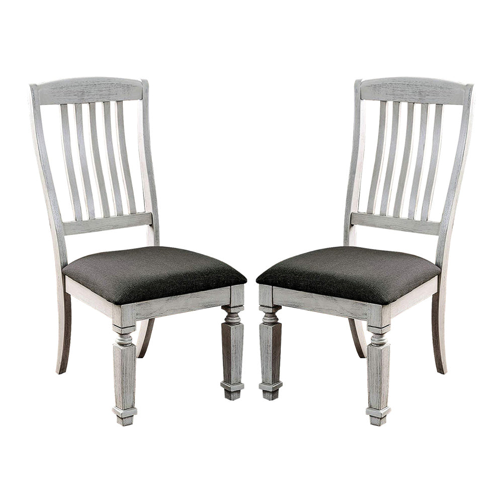 Set of 2 Padded Fabric Seat Side Chairs in Antique White and Gray
