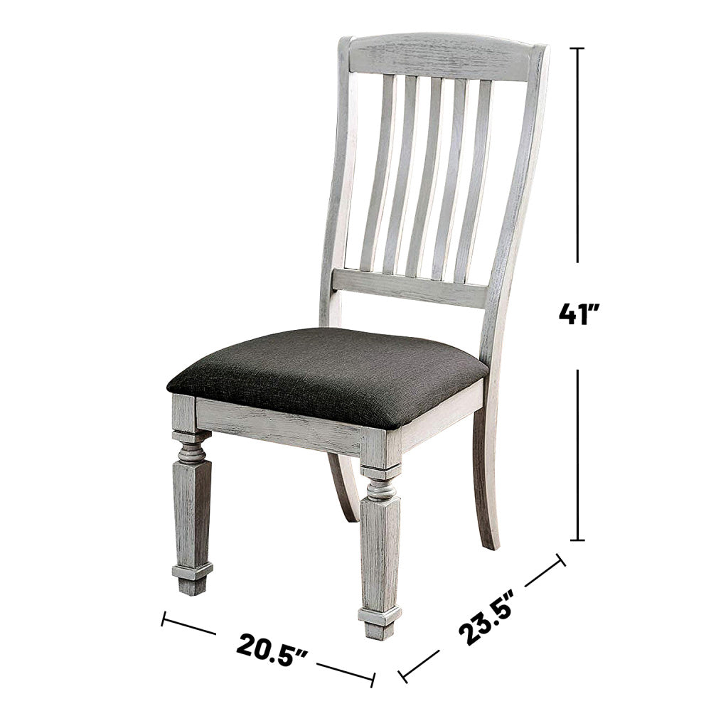 Set of 2 Padded Fabric Seat Side Chairs in Antique White and Gray