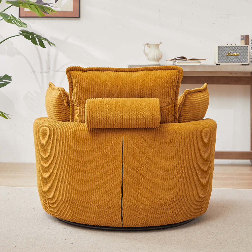 38&quot;W Oversized Swivel Chair with moon storage ottoman for Living Room, Modern Accent Round Loveseat Circle Swivel Barrel Chairs for Bedroom Cuddle Sofa Chair Lounger Armchair, 4 Pillows,CORDUROY