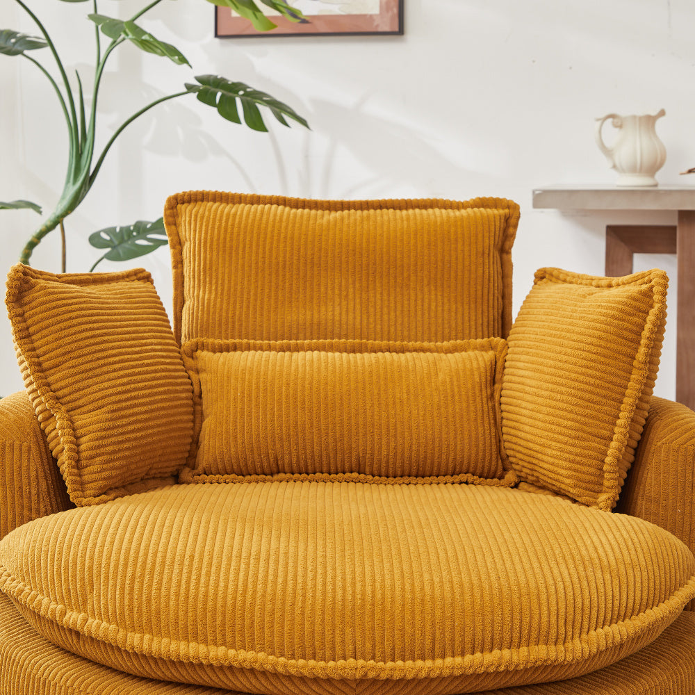 38&quot;W Oversized Swivel Chair with moon storage ottoman for Living Room, Modern Accent Round Loveseat Circle Swivel Barrel Chairs for Bedroom Cuddle Sofa Chair Lounger Armchair, 4 Pillows,CORDUROY