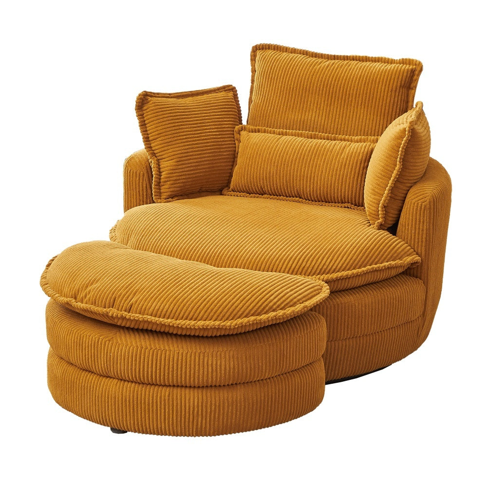 38&quot;W Oversized Swivel Chair with moon storage ottoman for Living Room, Modern Accent Round Loveseat Circle Swivel Barrel Chairs for Bedroom Cuddle Sofa Chair Lounger Armchair, 4 Pillows,CORDUROY