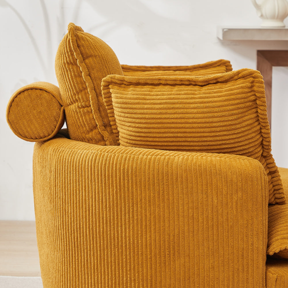 38&quot;W Oversized Swivel Chair with moon storage ottoman for Living Room, Modern Accent Round Loveseat Circle Swivel Barrel Chairs for Bedroom Cuddle Sofa Chair Lounger Armchair, 4 Pillows,CORDUROY
