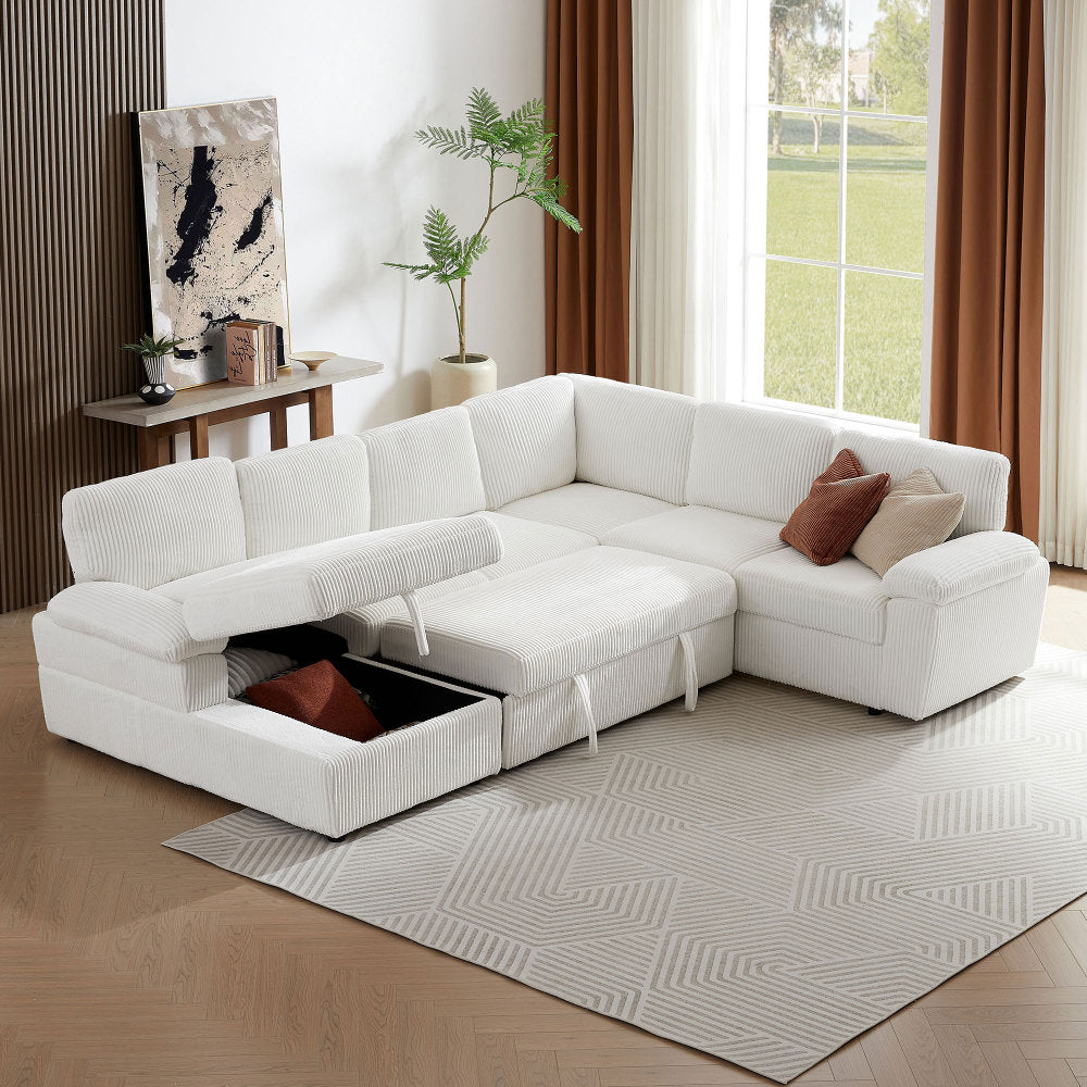 Oversized Modular Storage Sectional Sofa Couch for Home Apartment Office Living Room,Free Combination L/U Shaped Corduroy Upholstered Deep Seat Furniture Convertible Sleeper Sofabed RIGHT