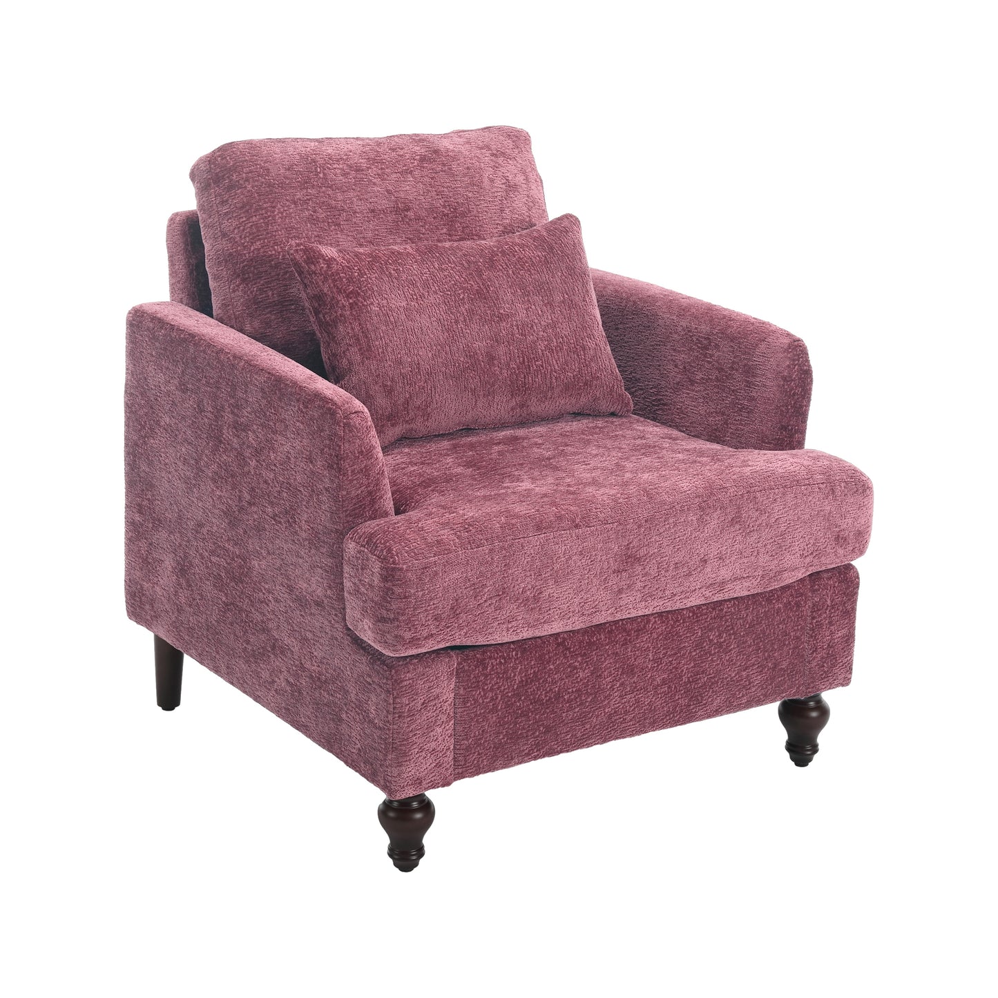 COOLMORE Wood Frame Armchair,  Modern Accent Chair Lounge Chair for Living Room,Tufted Club Chair, Mid Century Modern Arm Chairs with Studded, Solid Wood Frame, for Bedroom, Reading(Wine red Chenille)
