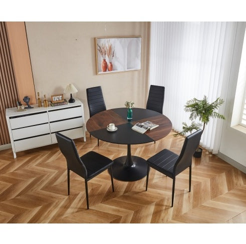 1+4/5-Piece Mid-Century Dining Set with Metal Legs, MDF Table Top, and Pedestal Design – For 4-6 People
