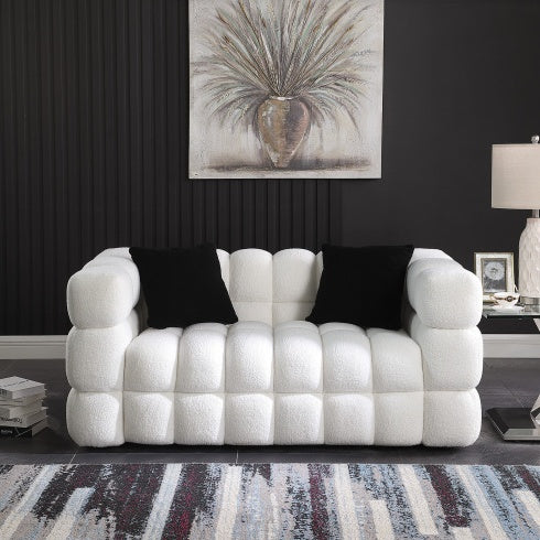 62.2" Marshmallow Boucle Sofa – Black 2-Seater, Ergonomically Designed for USA Body Structure, Comfortable and Stylish