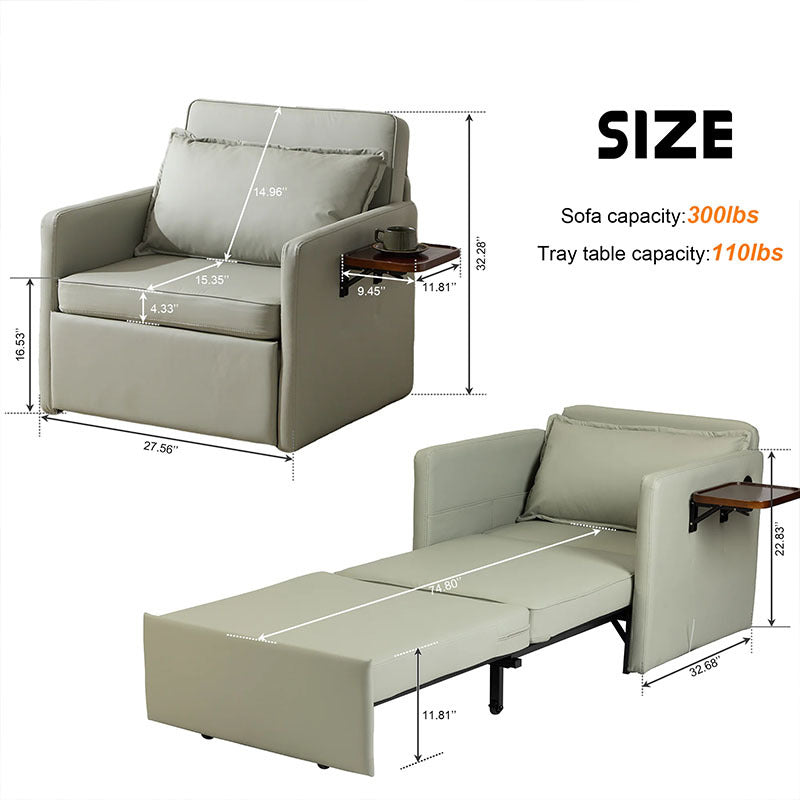 Adult Sleeper Chair Bed – 3-in-1 Convertible Sofa with Pull-Out Bed, USB & Type-C Charging Ports, and Folding Tray Table
