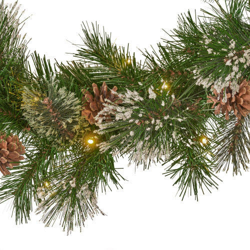 Christmas Wreath With 20 Pine Cones And 50 Warm White LED Lights With Timer - Battery Powered - Outdoor, 160 Pointed Heads