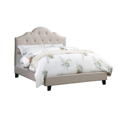 Contemporary 1 pc Queen Size Bed Adjustable HB Light Brown Polyfiber Tufted Upholstered Wooden Bedframe Bedroom Furniture