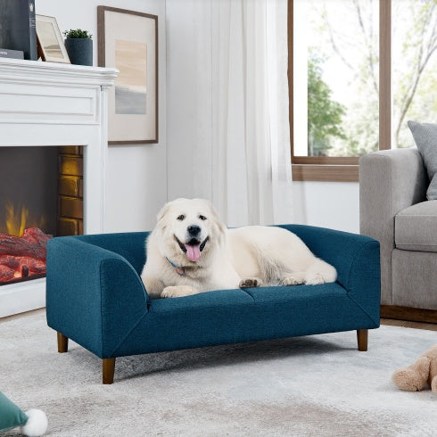 Pet Sofa with Backrest & Armrests – Modern Rectangular Dog Sofa for Medium & Large Dogs, Soft Cushion for Comfort
