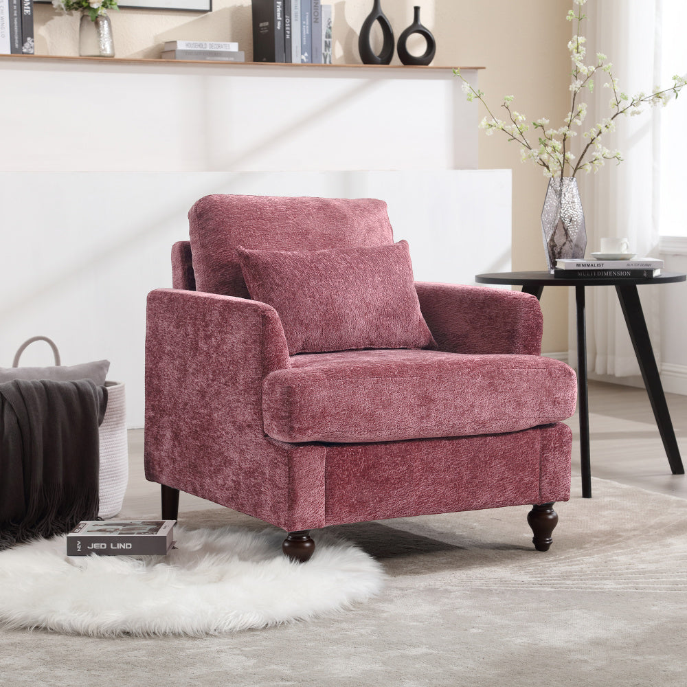 COOLMORE Wood Frame Armchair,  Modern Accent Chair Lounge Chair for Living Room,Tufted Club Chair, Mid Century Modern Arm Chairs with Studded, Solid Wood Frame, for Bedroom, Reading(Wine red Chenille)