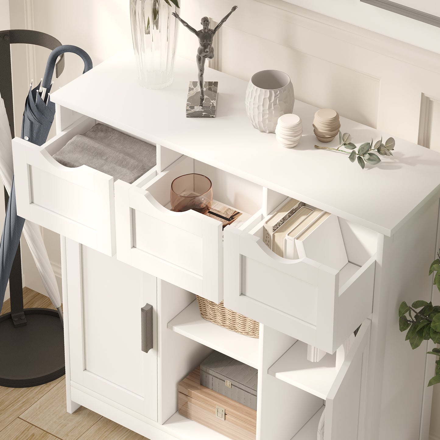Cabinets with Drawers and Shelves - Living Room, Bedroom, Bathroom Decor Cabinets Furniture, Home Decor - White