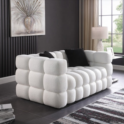 62.2" Marshmallow Boucle Sofa – Black 2-Seater, Ergonomically Designed for USA Body Structure, Comfortable and Stylish
